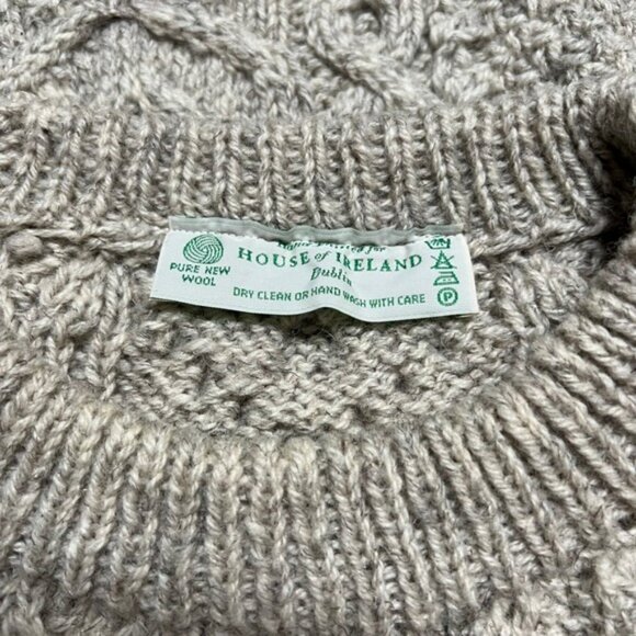Vintage House of Ireland Hand Knit Wool Sweater Fisherman Oatmeal Unisex Size XL - Picture 12 of 12
